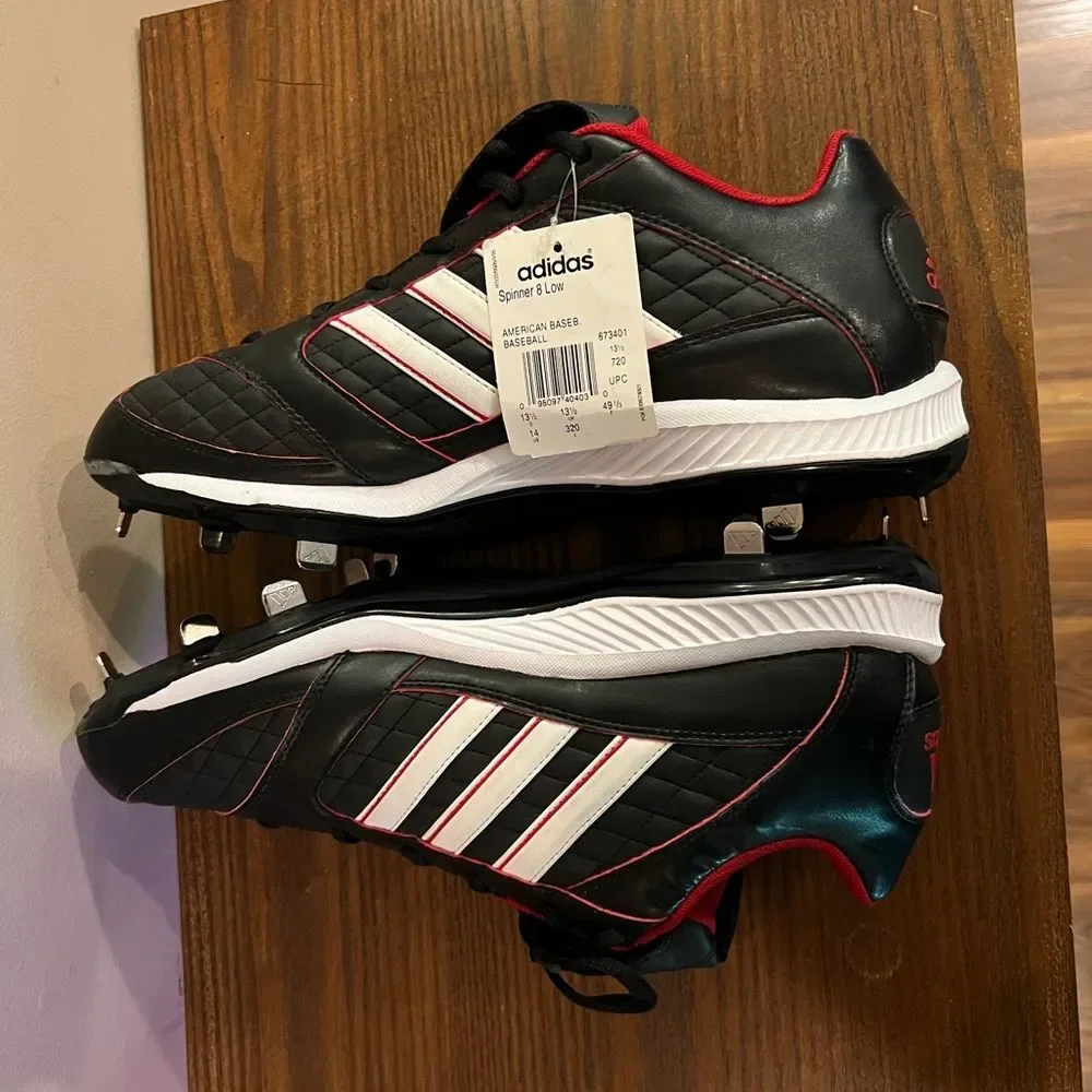 Mens adidas spinner 8 Red/Black Low Baseball Metal Cleats size 14  BRAND NEW